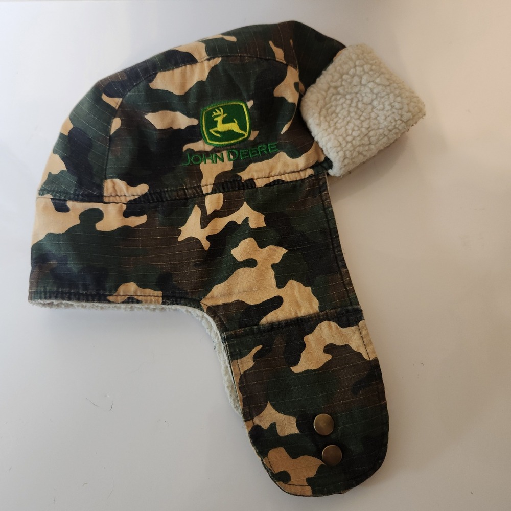 John Deere Camo Trapper Hat Faux Shearling Lined Camouflage Ear‎ Flap Winter Cap